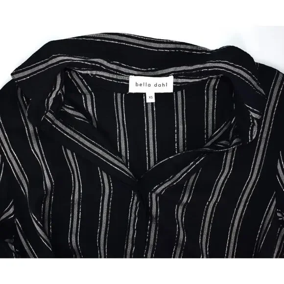A6 NEW BELLA DAHL Black Striped Lurex Rayon Covered Buttons Shirt Dress Size XS - Picture 5 of 7